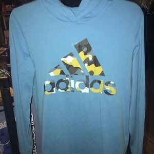 Adidas Light Blue Hoodie with Camo Logo